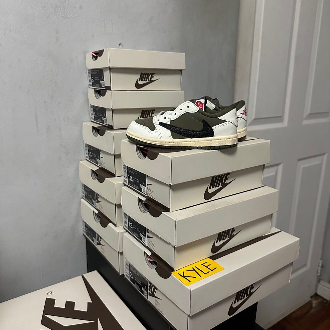 Jordan 1 Low OG x Travis Scott Medium Olive PS/TD (Category: Babies & Kids Fashion) located in Pasig City. Submitted by kekss (Listing ID 1359249539, Image 1). Description: WTS / FOR SALE Jordan 1 Low OG x Travis Scott Medium Olive PS/TD 4C / 10C - 8,000 each 1.5Y / 2Y - 9,000 each all pairs brand new PM ME🔑 pasig area lalamove / grab.