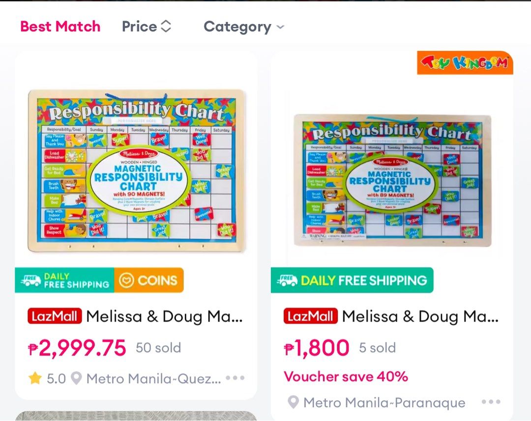 Melissa and Doug magnetic chart (Category: Educational & Learning Toys) located in Manila. Submitted by stuffandthingsdeclutter (Listing ID 1359135803, Image 2). Description: For teaching how to schedule for kids.