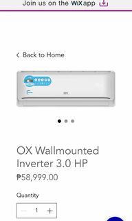 OX 3hp Inverter Split Type Aircondition