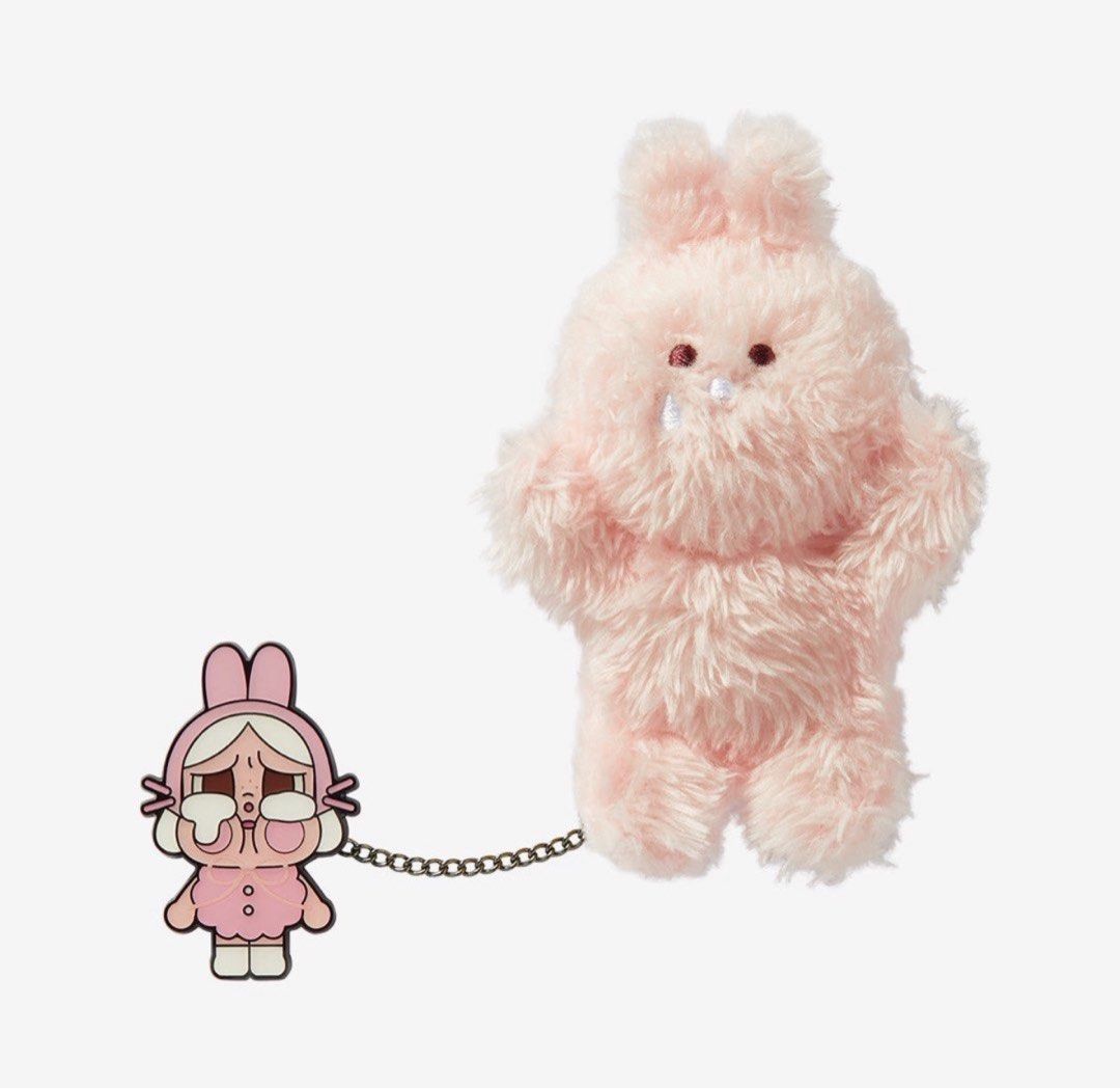 Popmart Crybaby cry again series plush badge pink rabbit, Hobbies ...