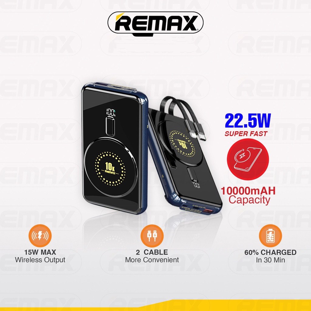 Remax 10000mAh Power Bank 22.5W Built-In Cable (Lightning + Type C) 15W ...