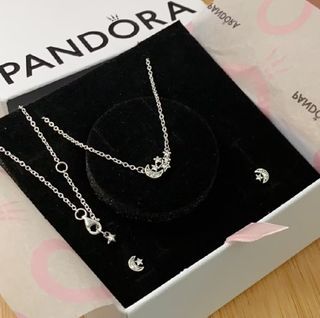 SALE - PANDORA CRESCENT MOON AND STUD EARRINGS SET