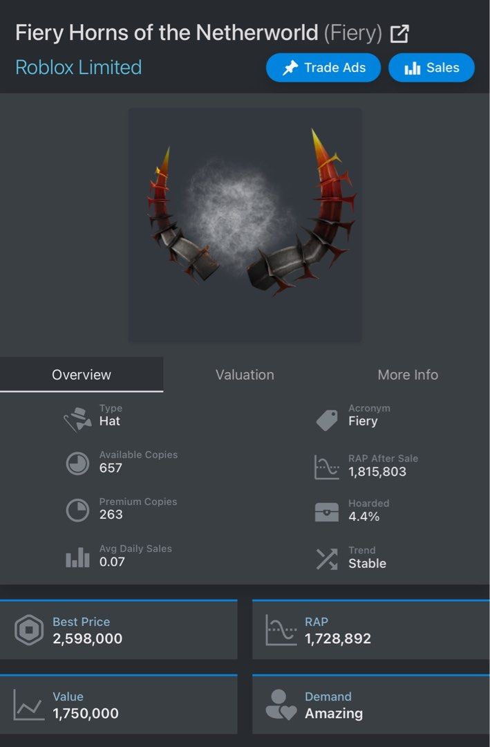 Selling Roblox Limited Fiery horns of the netherworld, Video