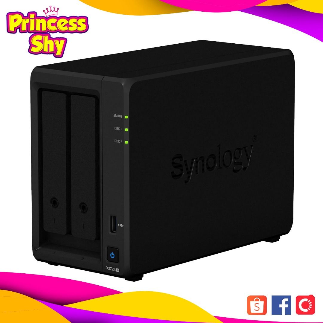 Synology DiskStation DS723+ 2 Bay NAS Enclosure (Category: Computer Parts) located in San Juan City. Submitted by princessshyph (Listing ID 1359147798, Image 1). Description: The Synology DS723+ is a 2-bay compact and flexible NAS solution that can be adjusted and expanded as your needs change, with optional support for up to seven drives, faster networking, and NVMe SSDs for caching or additional storage pools. Powered by Synology DiskStation Ma