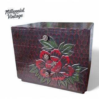 Vintage carved wood mini drawer jewelry box keepsake box organizer medicine box tea box