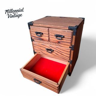 Vintage Tansu Cedarwood mini drawer organizer keepsake box medicine box jewelry box
