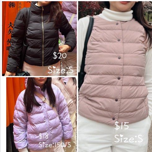 Winter jacket (Category: Coats, Jackets and Outerwear) located in Singapore. Submitted by kymngg (Listing ID 1359191979, Image 1). Description: 1)Zara black winter jacket-size s 2)Muji Pink Lightweight Down Collarless Vest-Size s —-SOLD OUT 3)Uniqlo winter jacket Size:150/S .