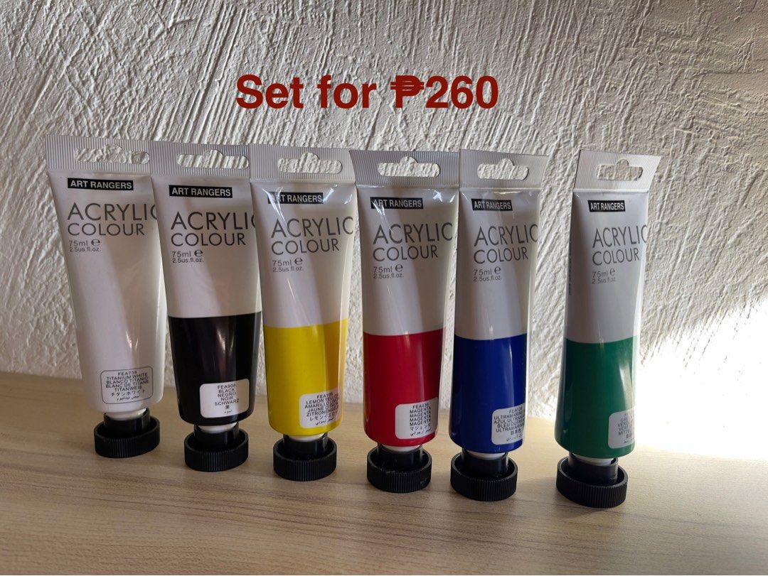 Acrylic paint set (Category: Craft Supplies & Tools) located in Cavite. Submitted by mira33396 (Listing ID 1355945782, Image 1). Description: Good for making jewelry! Selling for a much lower price now! Kindly message for any questions. With freebies if you purchased above ₱400. Note: I don’t entertain rude buyers. Please no rush buying as well. NO LOW BALLERS. Never been used. Rfs: need funds and decluttering.