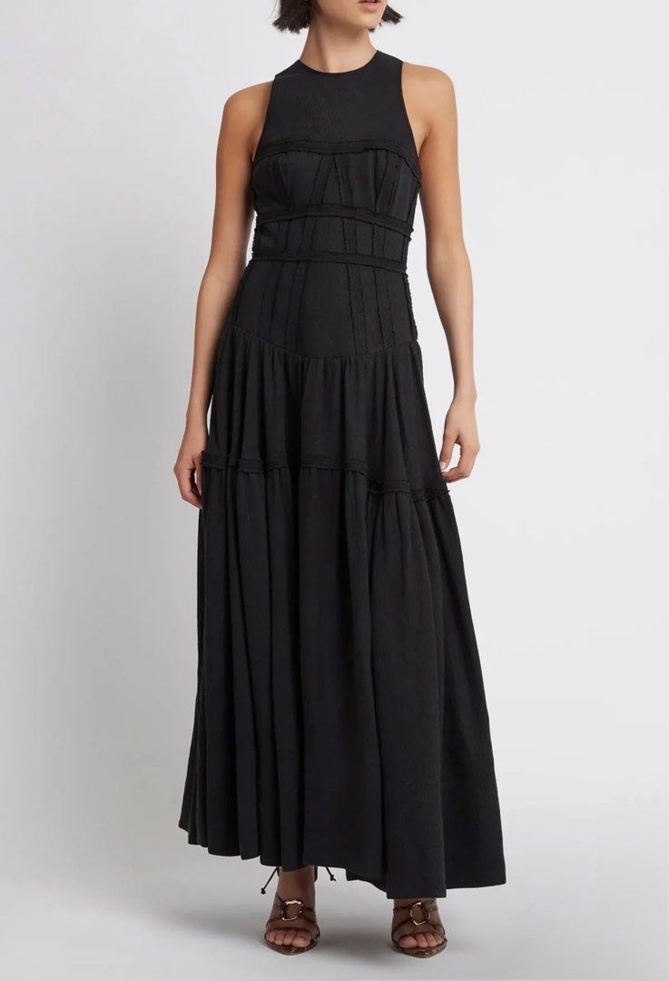 Aje Tidal Corset Dress in Black (Category: Dresses) located in San Mateo. Submitted by cjsamson (Listing ID 1355879049, Image 2). Description: Original Price: 39000 Waistline up to 25” Bust size 32” Maxi for 5’1” height.
