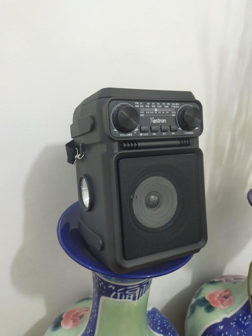 Aston Solar/Rechargeable/Bluetooth/Radio/ Speaker (Category: Portable Audio Accessories) located in Pasay City. Submitted by bettergrey (Listing ID 1356032837, Image 1). Description: Aston Solar/Rechargeable battery/Bluetooth/Radio/ Speaker. all in one. pwedeng gamitin while charging, using Android Micro USB. may rechargeable battery. solar charging Bluetooth speaker flashing and flood light.
