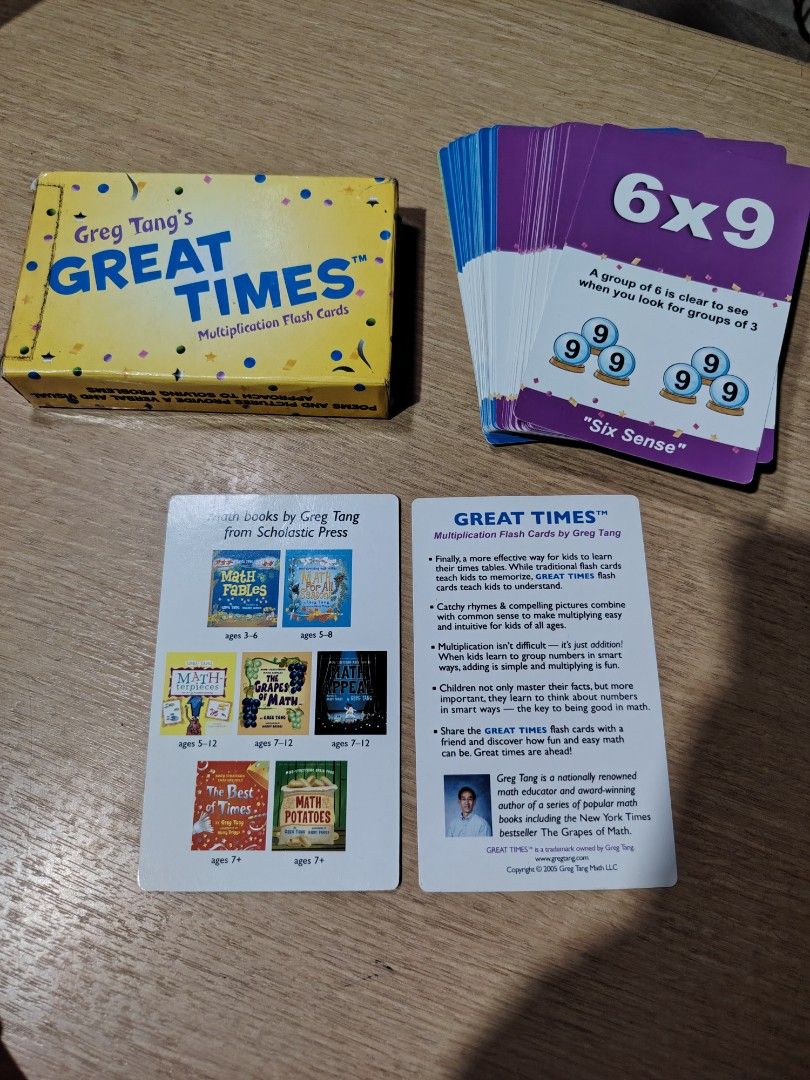 Greg Tang's Great Times Multiplication Flash Cards (Category: Educational & Learning Toys) located in Caloocan City. Submitted by toytactics (Listing ID 1355958665, Image 1). Description: Multiplication Flash Cards.