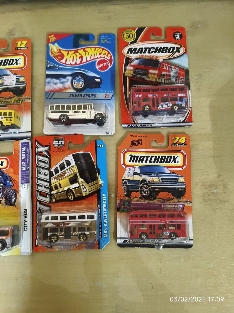 Hot Wheels, Matchbox - Bus set (Category: Vehicle & Diecast Models) located in Rizal. Submitted by johnalvin (Listing ID 1355940436, Image 3). Description: Hot Wheels , Matchbox 11 pieces Bus set selling only as set 8 carded (some have blister dents) 3 loose (from different 5-pack packaging) Payment via verified Gcash shipping via Lalamove, Grab, LBC item location : Taytay, Rizal / Ortigas / Eastwood area.