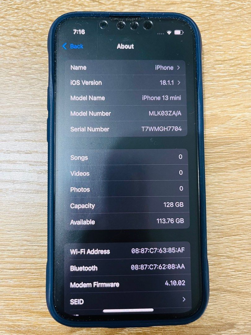 Iphone 13 Mini 128gb (Category: iPhone 13 Series) located in Antipolo. Submitted by heypee (Listing ID 1355859825, Image 2). Description: Iphone 13 Mini Storage: 128gb Color: Midnight (with FREE Ringke case in Navy Blue) Unit only RFS: extra phone.