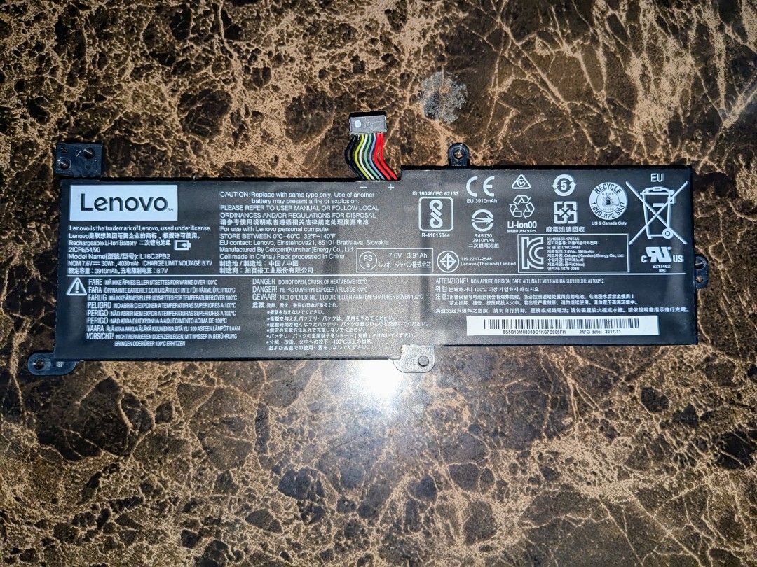Lenovo IdeaPad Battery (Authentic) L16C2PB2 (Category: Computer Parts) located in Quezon City. Submitted by deinge (Listing ID 1355987586, Image 3). Description: Brand: Lenovo Model: L16C2PB2 Capacity: 4030 mAh ORIGINAL ❗Negotiable ❗Buyers SF rfs: Scraps.