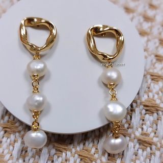 PANDORA ORGANICALLY SHAPE CIRCLE AND BAROQUE TREATED FRESH WATER PEARL DROP EARRINGS☆