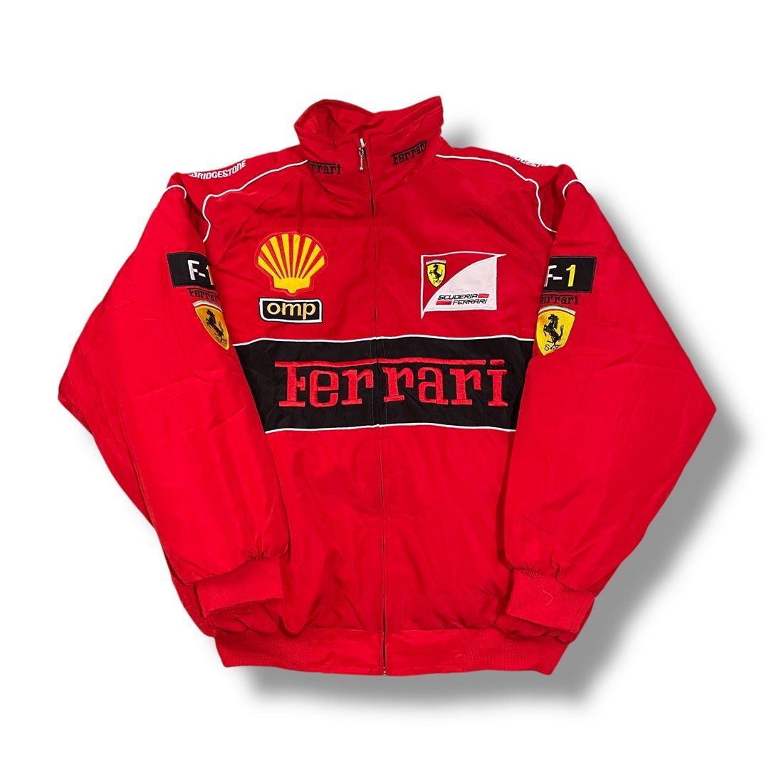 Scuderia Ferrari F1 Racing Jacket (Category: Coats, Jackets and Outerwear) located in Marikina City. Submitted by 1800shelves (Listing ID 1355891756, Image 1). Description: Scuderia Ferrari F1 Racing Jacket (red) Brand new Large oversized - 23.5 W x 27 L Full front & back embroidery & patches 🏷️ P 2,500 PM for more details. Tags: Ferrari Jacket, racing jacket, ferrari, scuderia ferrari, F1.