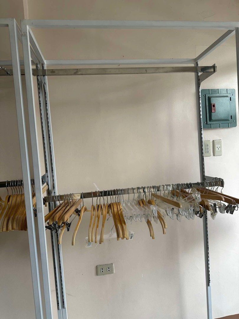 Used Clothing Rack for Boutique (Category: Shelves, Cabinets & Racks) located in Guiguinto. Submitted by accessoriestaph (Listing ID 1354569313, Image 3). Description: Used CLOTHING RACK for SALE ✨ *material: metal tubular (matibay,stable) *with slotted bar (stainless steel) *spray painted - white *size: 1 meter x 2 meters x 0.44 meter *bar included (depende sa style ng rack) *6 pcs available (actual picture) *location for pickup: Bulakan, Bulaca