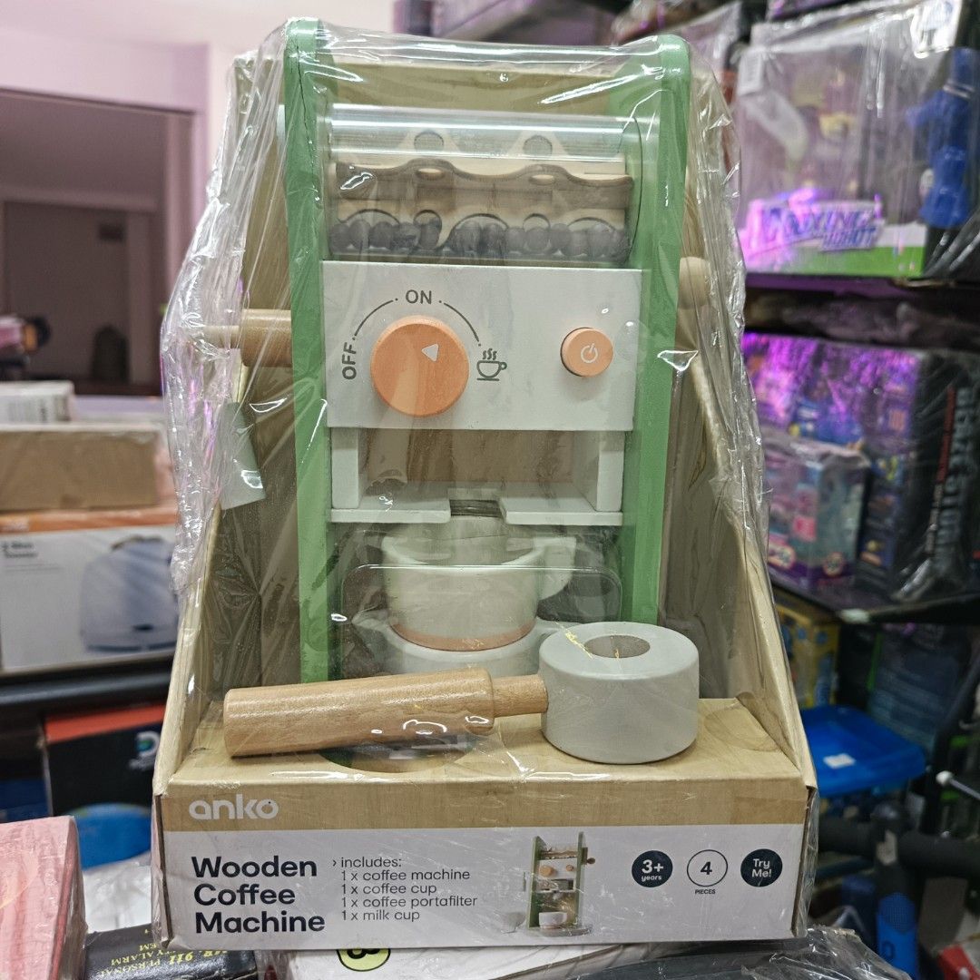 Anko Wooden Coffee Machine (Category: Coffee Machines & Makers) located in Rizal. Submitted by TheSweetSpotShoppe (Listing ID 1359366780, Image 1). Description: • Includes : 1 × coffee machine 1 × coffee cup 1 × coffee portafilter 1 × milk cup.