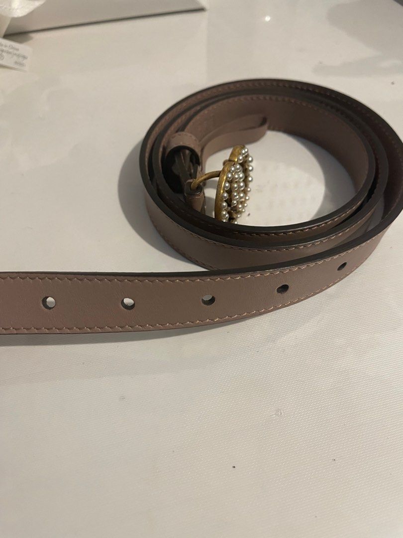 AUTHENTIC GUCCI Calfskin Pearl Double G (Category: Belts) located in Cavite. Submitted by koricat (Listing ID 1359385134, Image 3). Description: 75% off SP: ₱9,000 original price ₱38,800 - Brand new, never used - Rfs: Declutter, stock item - Condition 9/10 missing pearls - Sf must be shouldered by buyer PM for more info or any questions!!.