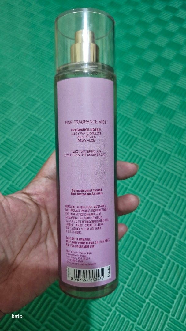 BBW body mist Pink Watermelon (Category: Fragrance & Deodorants) located in Marikina City. Submitted by thirfty_treasures (Listing ID 1359382127, Image 2). Description: unused/unsprayed buy any 2 BBW mist for 600 php RFS : excess pasalubong from US location: Marikina.