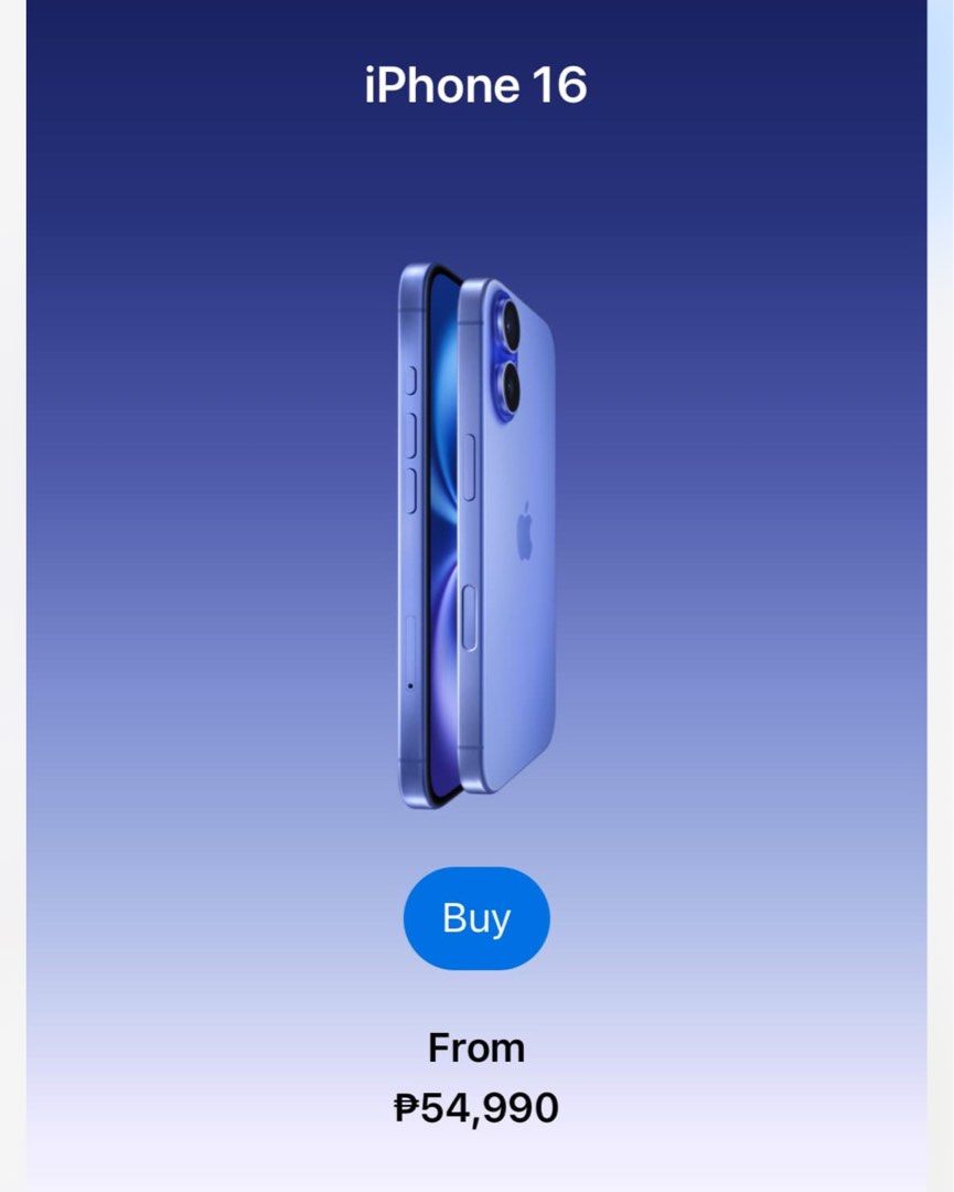 Blue 128gb sealed iphone 16 (Category: iPhone 16 Series) located in Pasay City. Submitted by jsmph82 (Listing ID 1359444269, Image 1). Description: Brand new sealed Openline Iphone 16 blue 128gb Self collect meet up Ultramarine.