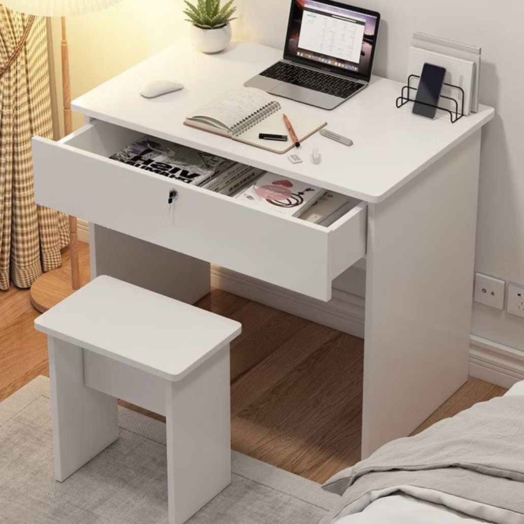 Mini Lockable Desk Compact White Desk With Lockable Drawer | Modern Home Office Writing ...