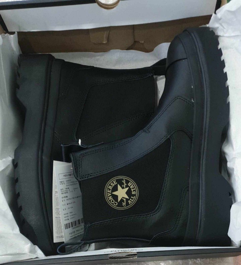 converse black chelsea boots (Category: Boots) located in Tayug. Submitted by solaceee (Listing ID 1359433721, Image 3). Description: once used (like literally once only for an event) could pass as brand new size as indicated from last photo bought from korea.
