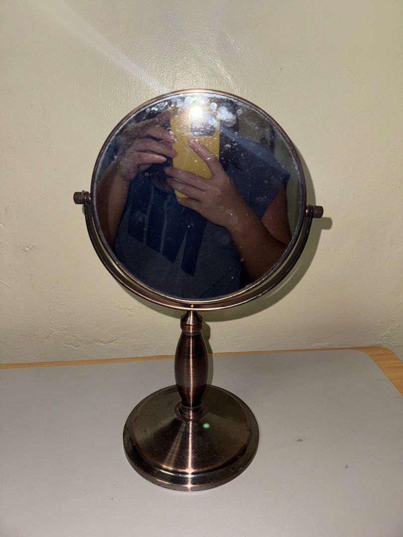 Double Sided Mirror (Category: Mirrors) located in Quezon City. Submitted by mkl.p (Listing ID 1359444735, Image 1). Description: - material is brass - double sided (other side is parang magnifying glass) - medyo loose lang yung body - what u see is what u get; manage expectations loc is españa manila.