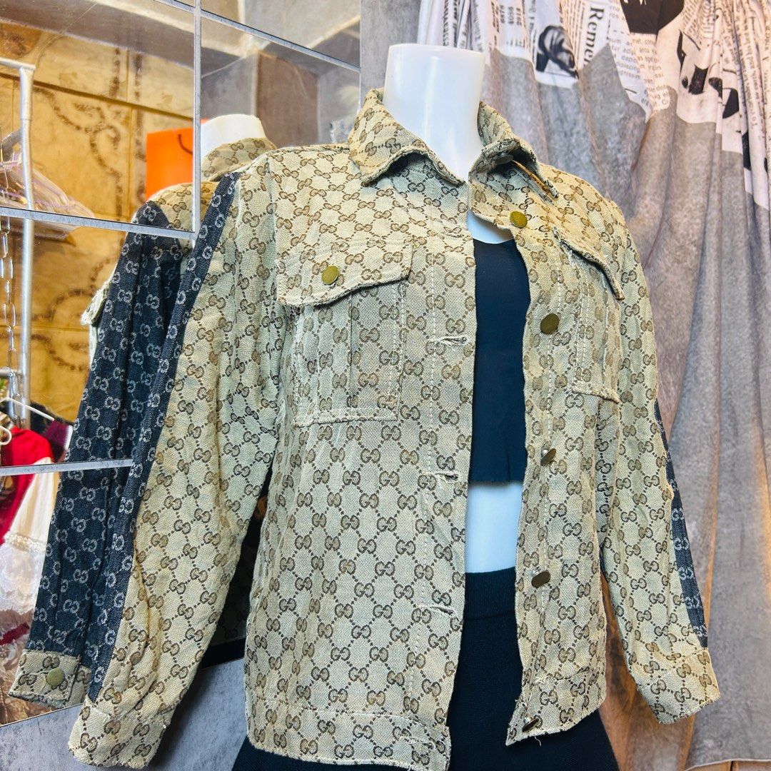 Gucci Monogram Denim Jacket (Category: Luxury Apparel) located in Baguio. Submitted by luxecycleph (Listing ID 1359342384, Image 2). Description: READ BEFORE OFFER SIZE: 17.5 x 24 Small CONDITION: Excellent SHOP RULES * payment first (thru gcash only) * pay today, ship the next day (thru j&t) * manage your expectations (items are secondhand & thrifted) * return & refund are only accepted for valid reasons * no bogus buyers- just tell the seller i