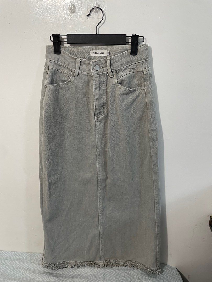 Long Demin Skirt (Category: Skirts) located in Muntinlupa City. Submitted by declutterbyRA (Listing ID 1359456739, Image 1). Description: - sign of usage but still in excellent condition - xsmall - small for reference - my height is 5’0.