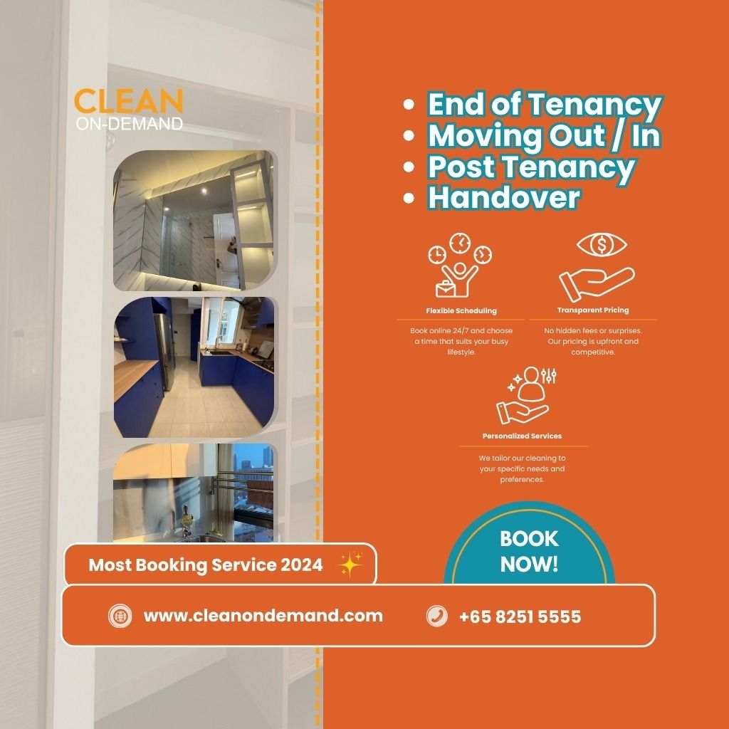 MOVING IN / MOVING OUT / END OF TENANCY / POST TENANCY / HAND OVER APRTMENT / CLEAN ON DEMNAD SERVICES / CLEANSG / HOUSE CLEANING / DEEP CLEANING / PROFESSIONAL CLEANING SERVICE / HOME CLEANING (Category: Move in/out Cleaning) located in Singapore. Submitted by clean.sg (Listing ID 1358962433, Image 1). Description: 🏠 Moving Out? Get Your Deposit Back with Professional End of Tenancy Cleaning! Moving can be stressful, but cleaning doesn’t have t