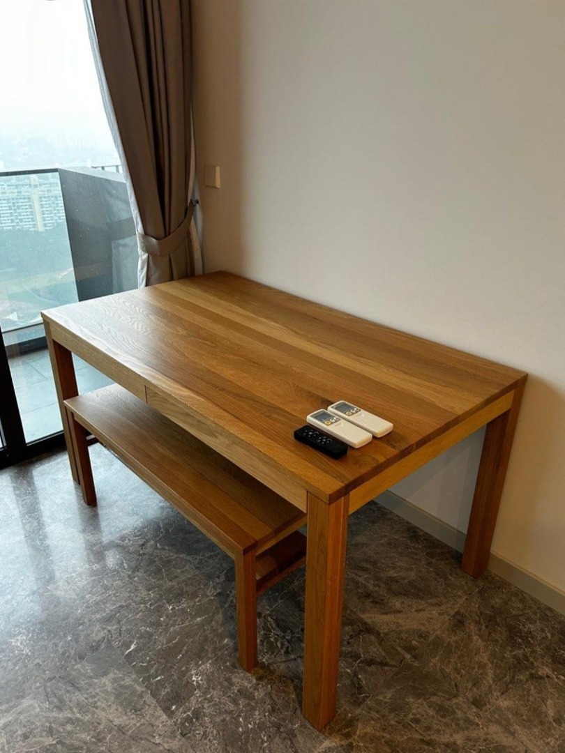 Muji Natural Oak Wood Table (with drawers), Furniture & Home Living ...
