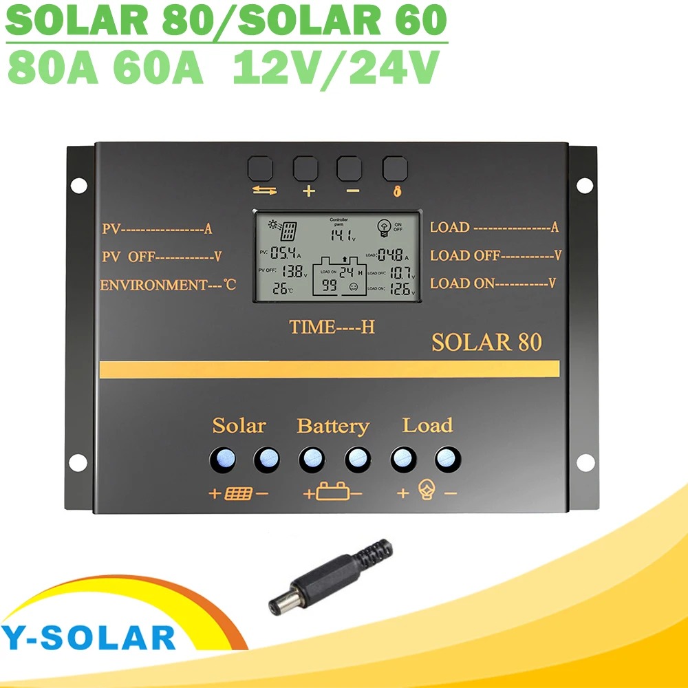 Y-SOLAR 80A 60A PWM Solar Controller 12V 24V Auto Charger Controller ...