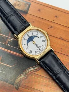 1980s Seiko Alba Moonphase Small Second White Roman Dial