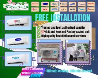 Affordable and Reasonable price.. Split type inverter aircon. Free installation with warranty.