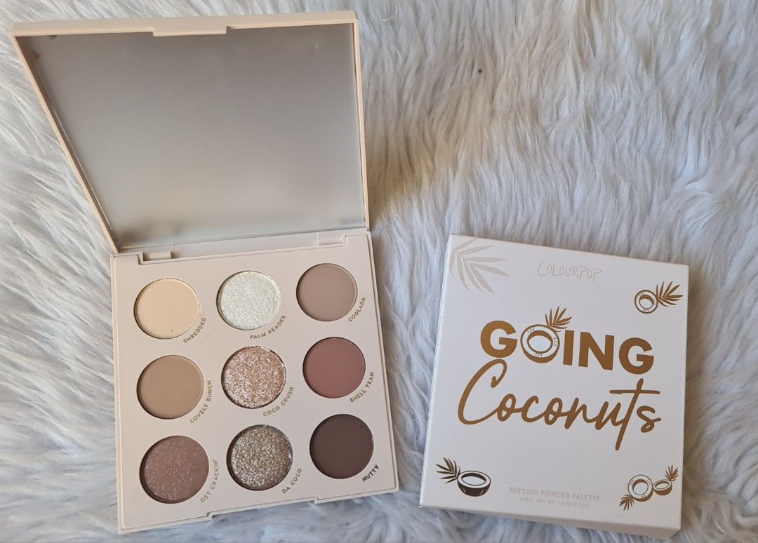 Colourpop Going Coconuts 9 pan Eyeshadow Palette (Category: Makeup) located in Quezon City. Submitted by beautynglamph (Listing ID 1359564777, Image 2). Description: Colourpop Going Coconuts 9 pan Eyeshadow Palette Go loco for this toasted neutral 9 pan palette, perfect for your every day look. This super wearable palette is cute, compact, and ready for any look. Featuring our ultra-pigmented pressed powder formula in Matte, Metallic and Matte Sp