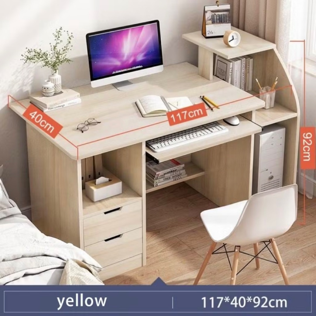 Durable Wooden Study Desk | Computer Desk With Storage Shelves | Home ...