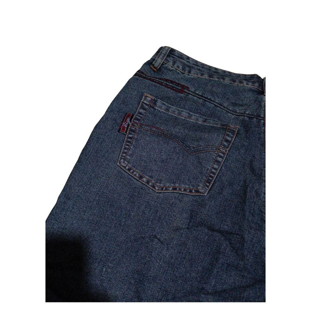 Eigo Baggy Long Jorts (Category: Shorts) located in Taguig. Submitted by speedingchimps (Listing ID 1359489480, Image 3). Description: Fits best on smaller people Size: M Dimensions: Waistline: 33in Length: 27in Hem: 12in Features: Nice washed blue denim color, pretty and colorful pocket stitching, nice branding, large hem and long length. Issue: None RFS: Bought but never worn outside, too small for me, doesn't fit my proportions. Lalamove/Angka