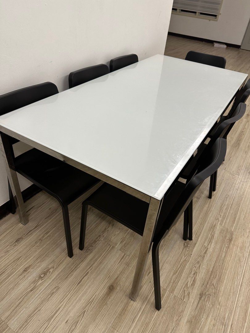 Ikea Glass Top Table + 8 Ikea Chairs, Furniture & Home Living ...