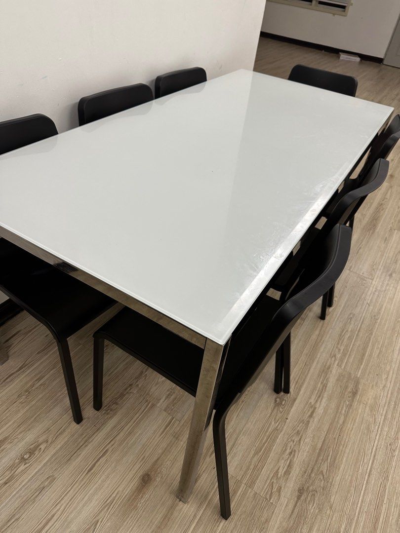 Ikea Glass Top Table + 8 Ikea Chairs, Furniture & Home Living ...