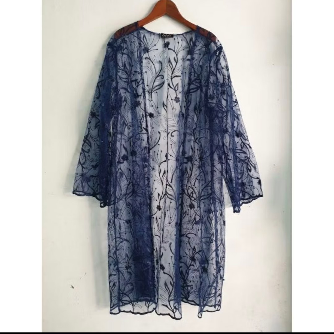 Lace outer and inner wear robe, Women's Fashion, Muslimah Fashion, Baju ...