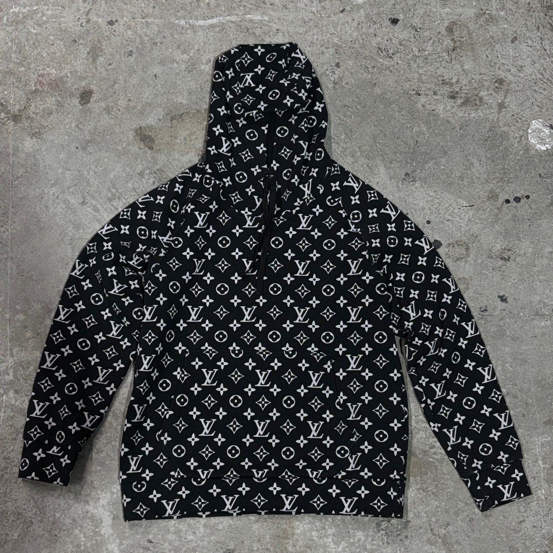 Louis Vuitton Monogram Hoodie (Category: Luxury Apparel) located in General Trias. Submitted by max_thrifted (Listing ID 1359624711, Image 1). Description: Louis Vuitton Monogram Hoodie Medium on tag Weight: 20 Length: 24 Excellent condition Issue just minimal pin hole on the back hood but not noticeable .