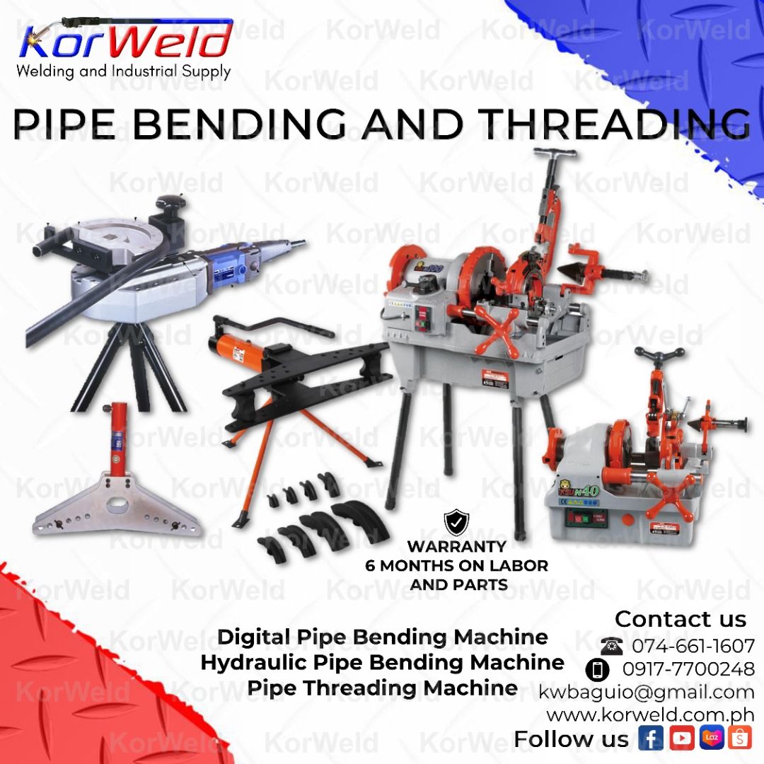 Pipe Bending and Threading Machine (Category: Industrial Equipment) located in Baguio. Submitted by KWBaguio (Listing ID 1359499315, Image 1). Description: Pipe Bending and Threading Machine Made in Korea Digital pipe bending Manual pipe bending Pipe threading machine KORWELD INC. Welding and Industrial Supply Contact Numbers : Mobile : 0998-591-7059 Landline : 8354-9375 / 8405-9055 Manila Showroom and Service Center: 2387 Sergio Osmena Highway, 