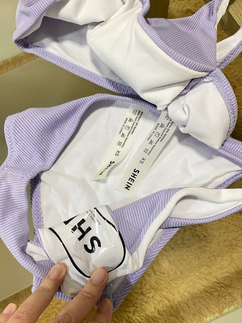 Shein Two-Piece Purple Swimsuit (Category: Bikinis & Swimsuits) located in Davao. Submitted by ayarpyow (Listing ID 1359636061, Image 2). Description: Shein Two-piece Purple Swimsuit (with pouch) Padded — Never been used. — XS on tag. RFS: Decluttering! Please send me a message if interested. Thank you!.