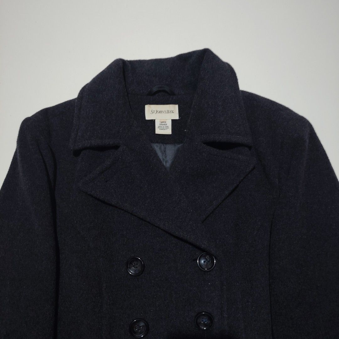 ST. JOHN'S BAY WOOL CASHMERE BLEND DOUBLE BREASTED PEACOAT JACKET (Category: Coats, Jackets and Outerwear) located in Dinalupihan. Submitted by aizzeestuffs (Listing ID 1359620140, Image 2). Description: Length : 28" Width : 21.5" Shoulder :18" Sleeves : 22.5" Color may vary due to lighting. PM for more details..