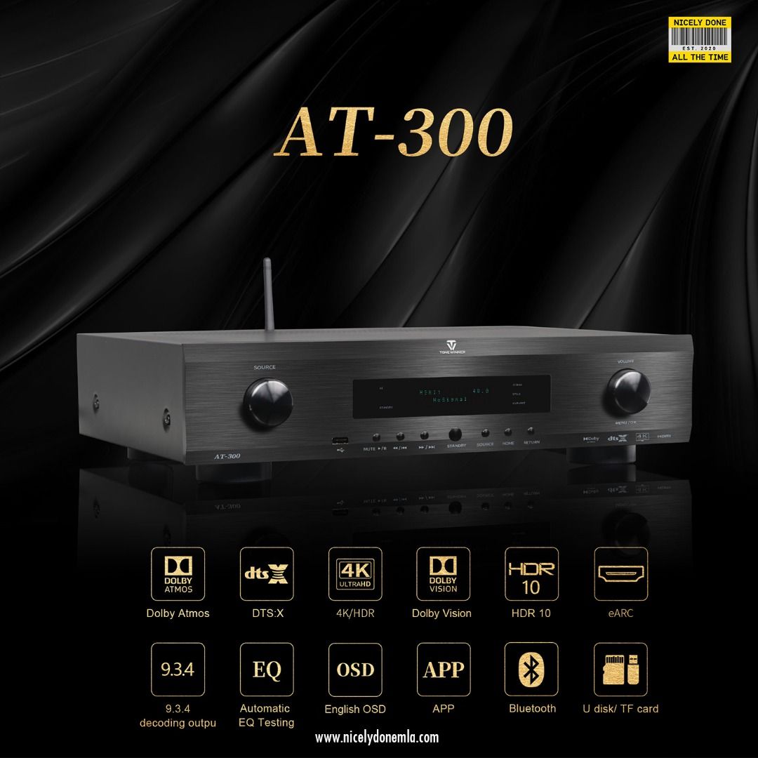 Tonewinner AT-300 – Advanced AV Processor | Precision Audio Control (Category: Soundbars, Speakers & Amplifiers) located in Makati City. Submitted by nicelydonemla168 (Listing ID 1359549111, Image 3). Description: The AT-300 is an advanced AV processor designed to optimize your home entertainment system. Featuring support for Dolby Atmos and DTS:X, it delivers exceptional surround sound performance. With multiple connectivity options and high-res