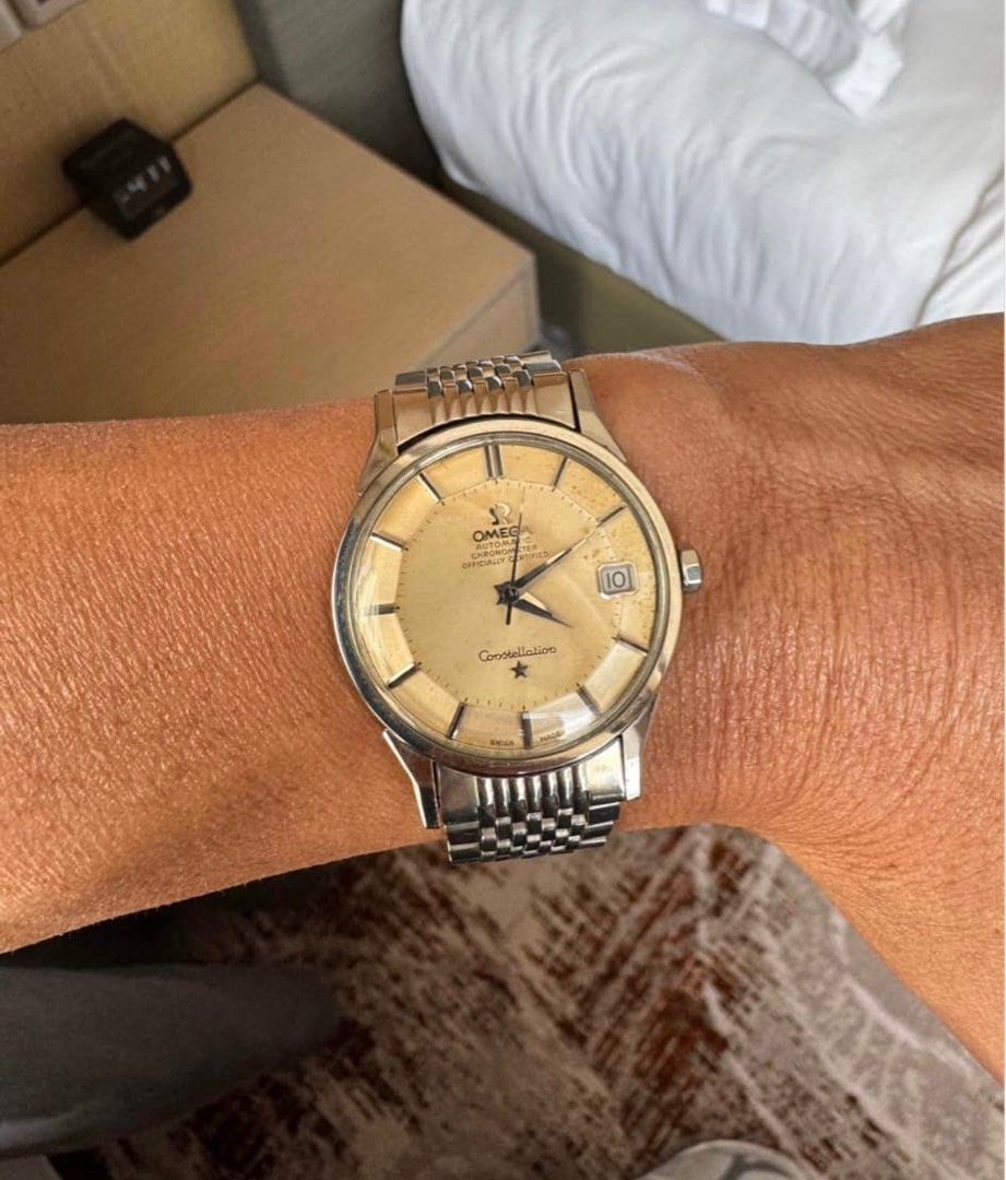 Vintage Omega Constellation Piepan (Category: Men's Watches) located in Makati City. Submitted by jg1015 (Listing ID 1359523074, Image 1). Description: Posting this listing for my dad, will provide his contact details for further inquiries. All original watch head, original Omega beads of rice bracelet, original Omega leather strap and original Omega buckle Meetup:Makati area only.