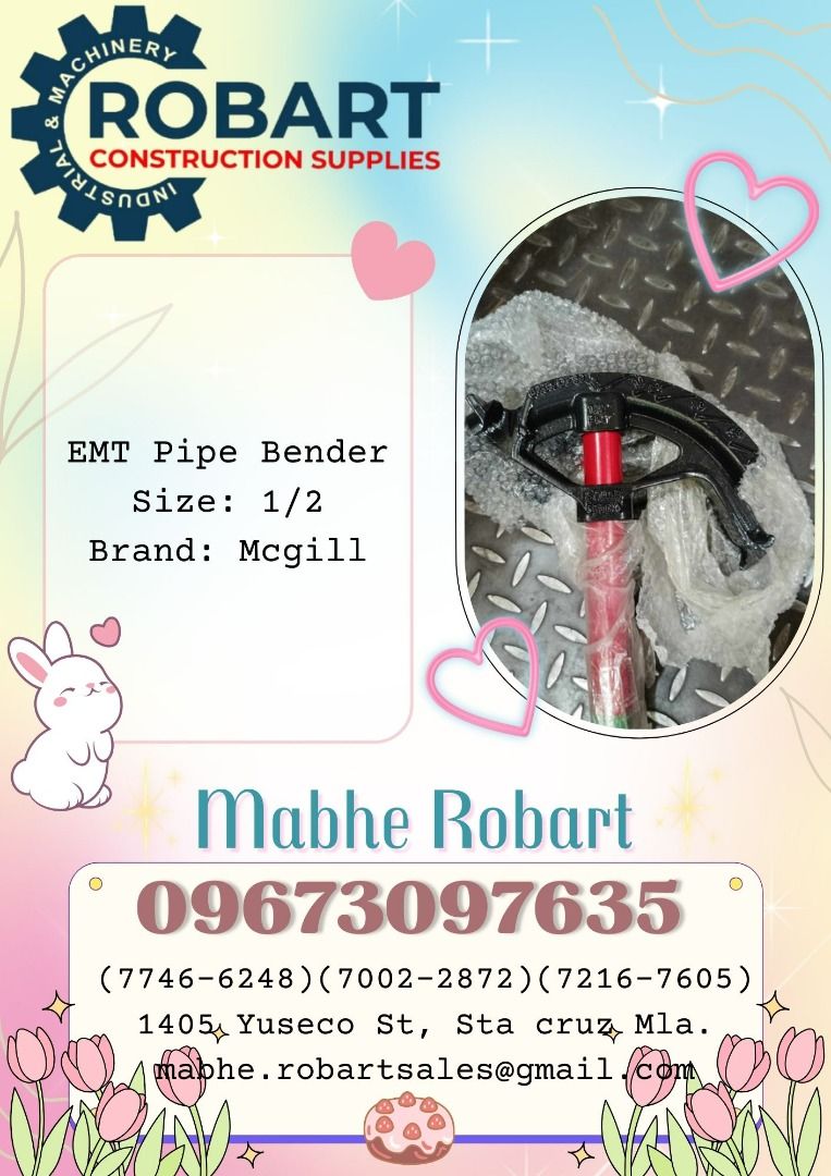 emt pipe bender (Category: Cleaning Tools & Supplies) located in Caloocan City. Submitted by robartmari68459 (Listing ID 1359678084, Image 1). Description: emt pipe bender size: 1/2" brand: mcgill 𝚁𝙾𝙱𝙰𝚁𝚃 𝙲𝙾𝙽𝚂𝚃𝚁𝚄𝙲𝚃𝙸𝙾𝙽 𝚂𝚄𝙿𝙿𝙻𝙸𝙴𝚂 𝙾𝚏𝚏𝚒𝚌𝚎 𝙰𝚍𝚍𝚛𝚎𝚜𝚜: 𝟷𝟺𝟶𝟻 𝚈𝚞𝚜𝚎𝚌𝚘 𝚂𝚝. 𝚂𝚝𝚊 𝙲𝚛𝚞𝚣 𝙼𝚊𝚗𝚒𝚕𝚊 𝚂𝙴𝙽𝙳 𝚄𝚂 𝙼𝙴𝚂𝚂𝙰𝙶𝙴 𝙵𝙾𝚁 𝙸𝙽𝚀𝚄𝙸𝚁𝙸𝙴𝚂 𝙶𝚕𝚋𝚎 - (𝟶𝟿𝟼𝟽𝟹-𝟶𝟽𝟼𝟹𝟻) 𝚅𝚒𝚋𝚛 - (𝟶𝟿𝟼𝟽𝟹