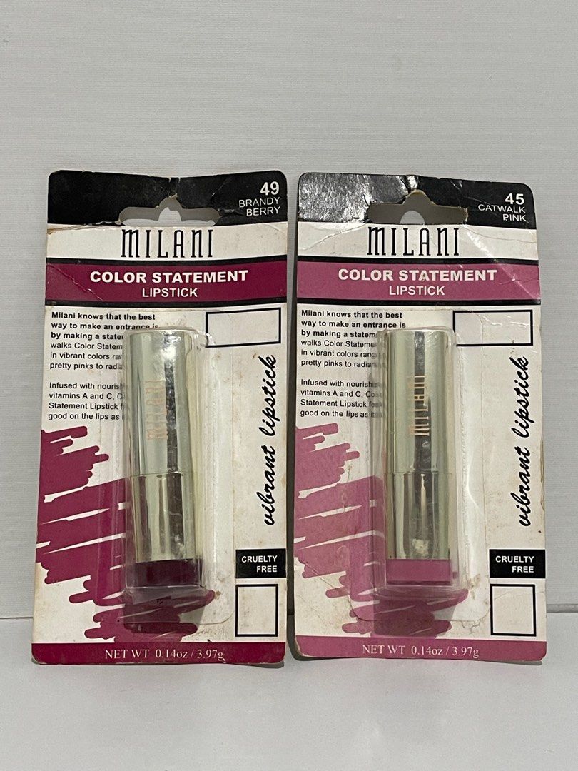 MILANI LIPSTICKS (take all for 450) (Category: Makeup) located in Dinalupihan. Submitted by w_finds (Listing ID 1359791649, Image 3). Description: ❗SHIPPING FEE NOT INCLUDED TO THE PRICE. ✅ STILL NEGOTIABLE (NOT TOO LOW) ✅ WHAT YOU SEE WHAT YOU GET ✅ MOP: COP, GCASH, BANK TRANSFER. ✅ COURIER: LBC, JNT, JR EXPRESS,LALAMOVE ✅ NO RETURN WITHOUT VIDEO PROOF ✅ALL FLAWS WHERE SEEN ON THE PICTURE (IF ANY) ❌ NO TO JOYJOY BUYER/RESERVER.