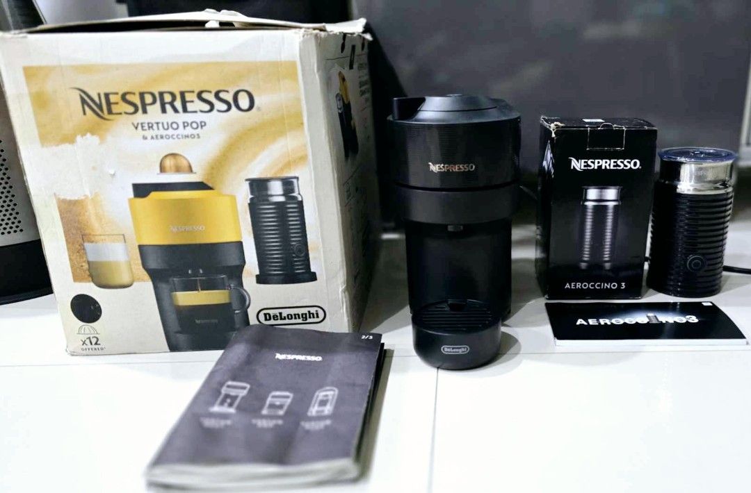 NESPRESSO VERTUO & AEROCCINO 3 (Category: Coffee Machines & Makers) located in Bulacan. Submitted by iamvanillapeach (Listing ID 1359786565, Image 1). Description: Nespresso Vertuo Pop & Aeroccino 3. Used as display unit. No issue, actual photos are posted. Ready to use. With 30 days service warranty. We can deliver nationwide. 📩.